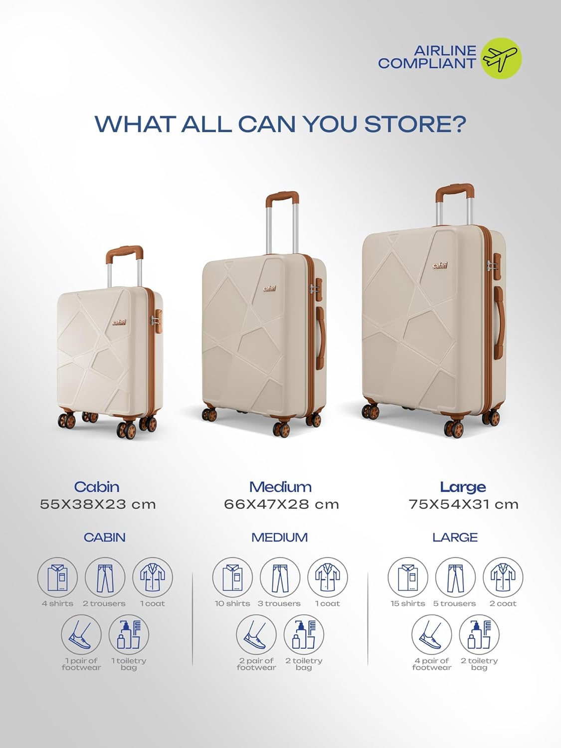 Safari Pentagon Pro 8 Wheels Set of 3, (Cabin + Medium + Large) Trolley Bag, Hard Case Polypropylene, 360º Wheeling Luggage, Suitcase for Travel, Trolley...