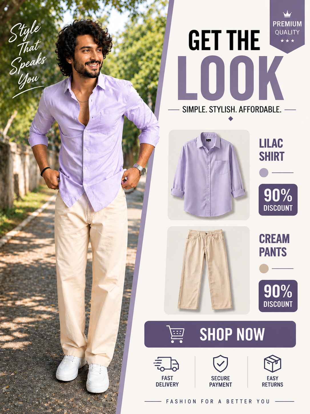 ๐ฅ ๐ ๐ฅ Get The Look Combo ๐ | Lilac Shirt & Cream Pant Set ๐ (Limited Stock ๐) - 90% OFF ๐