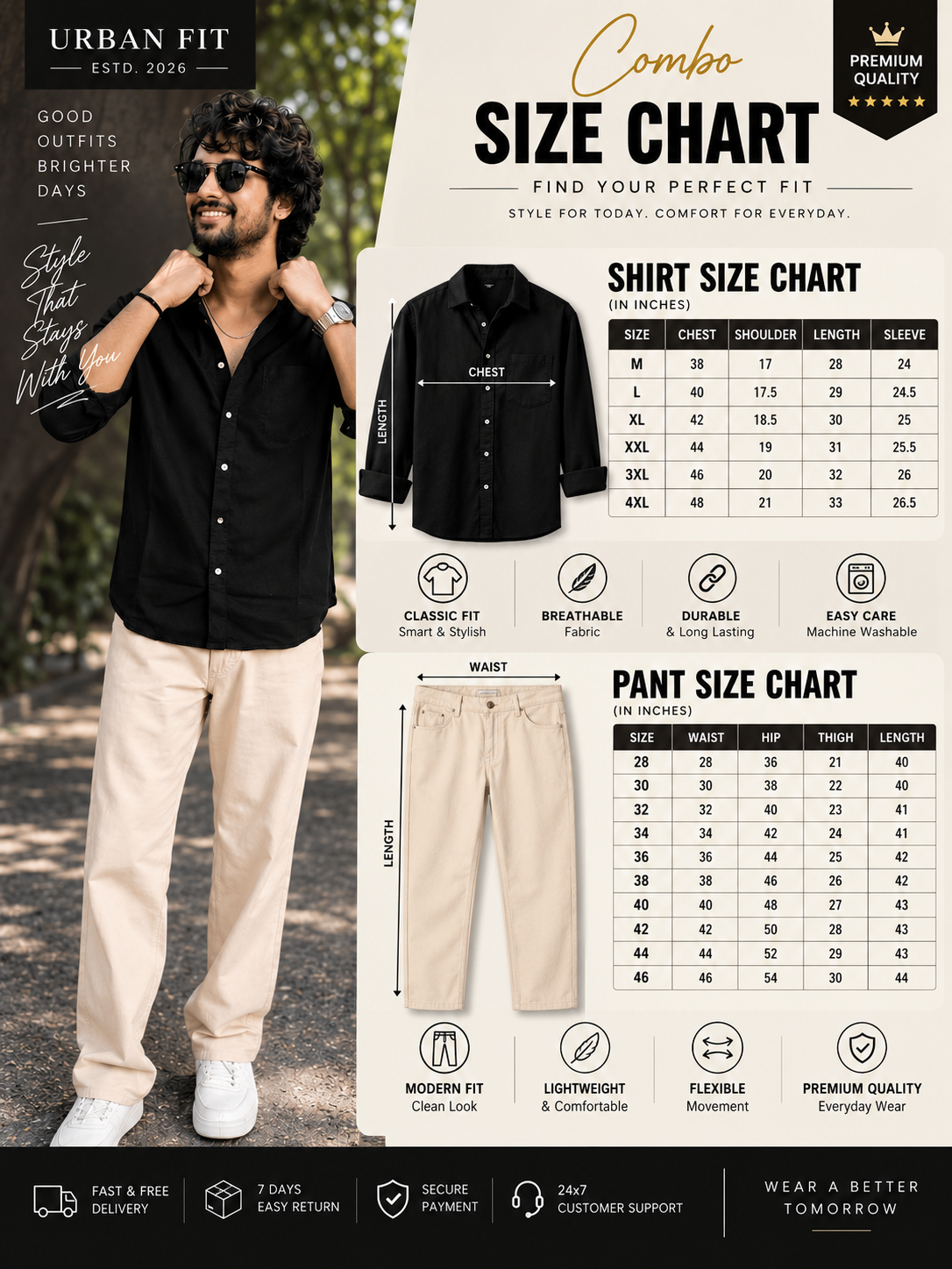 🔥 Premium Black Shirt + Beige Pant Combo – 90% OFF 😍 (Limited Stock 🚀)
