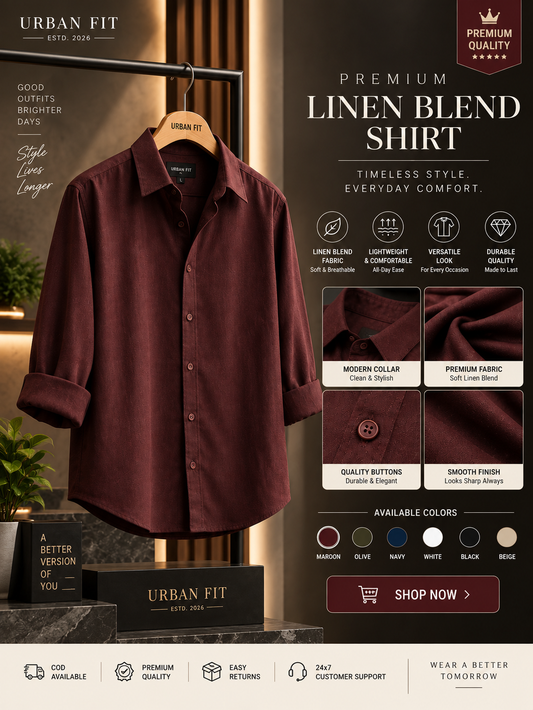 🔥 Premium Linen Blend Maroon Shirt & Cream Pant Combo – Stylish Casual Outfit (Limited Stock) - 90% OFF 😍