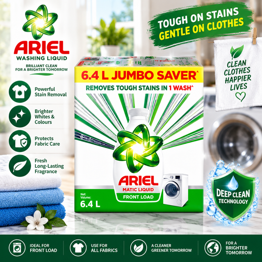 🔥 Complete Home Cleaning Mega Combo – Ariel 6.4L + Tide 10KG + 3X Harpic Toilet Cleaner