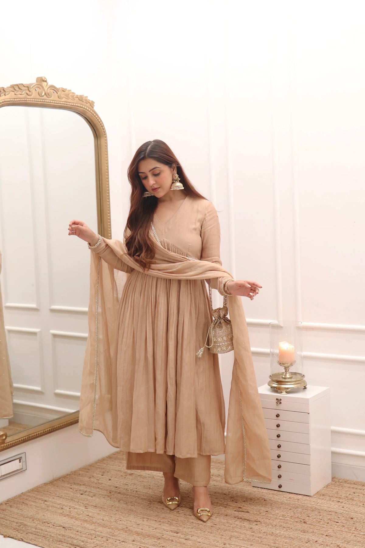 Mul Cotton Anarkali with Churi Sleeves Set of 3