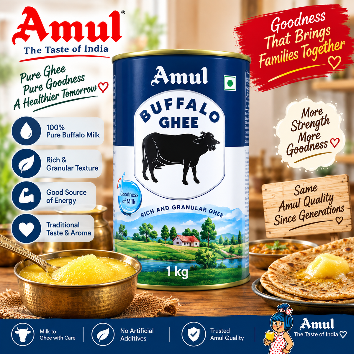 🔥 Premium Family Kitchen Mega Combo – 5KG Fortune Biryani Basmati Rice + 1KG Amul Buffalo Ghee + 15L Tirupati Cottonseed Oil