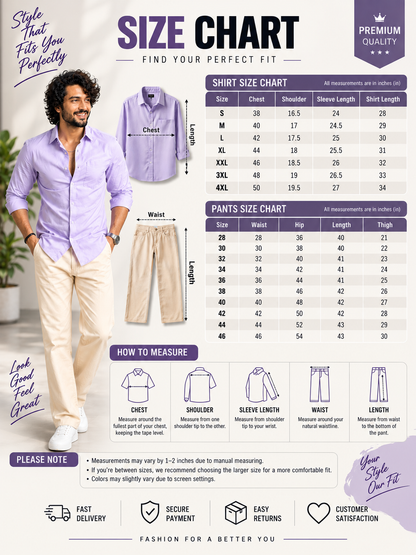 🔥 👉 🔥 Get The Look Combo 😎 | Lilac Shirt & Cream Pant Set 💜 (Limited Stock 🚀) - 90% OFF 😍
