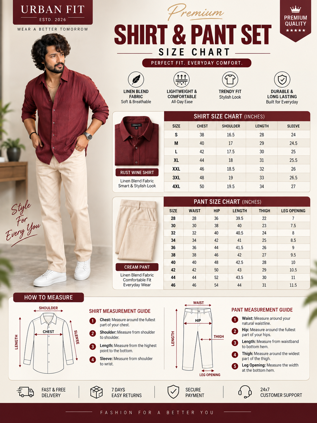 🔥 💎 Burgundy Linen Blend Shirt & Cream Pant Set Combo – Luxury Casual Wear 🔥 - 90% OFF