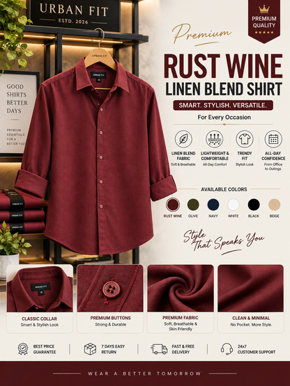 🔥 💎 Burgundy Linen Blend Shirt & Cream Pant Set Combo – Luxury Casual Wear 🔥 - 90% OFF