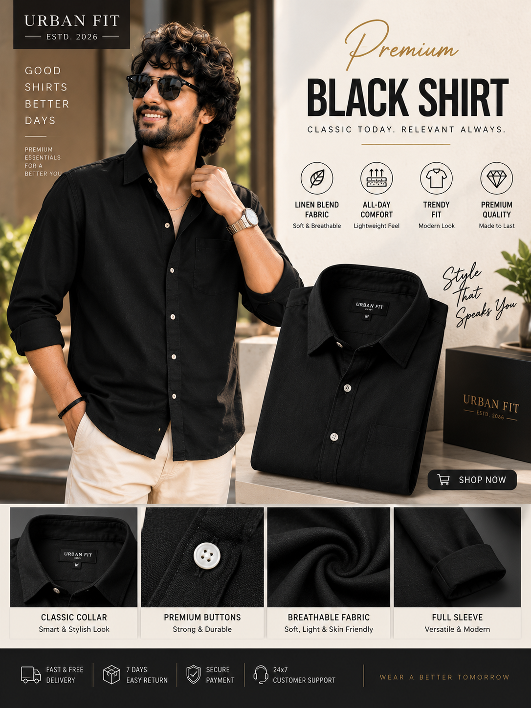 🔥 Premium Black Shirt + Beige Pant Combo – 90% OFF 😍 (Limited Stock 🚀)
