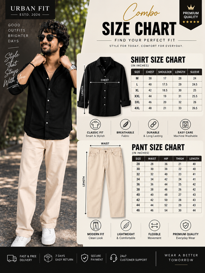 🔥 Premium Black Shirt + Beige Pant Combo – 90% OFF 😍 (Limited Stock 🚀)