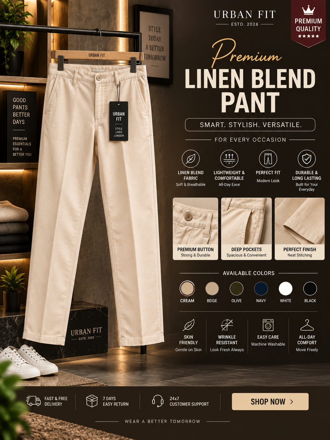 🔥 Premium Linen Blend Maroon Shirt & Cream Pant Combo – Stylish Casual Outfit (Limited Stock) - 90% OFF 😍
