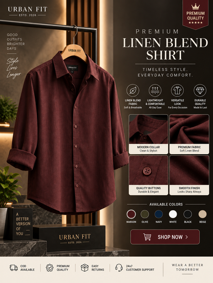 🔥 Premium Linen Blend Maroon Shirt & Cream Pant Combo – Stylish Casual Outfit (Limited Stock) - 90% OFF 😍