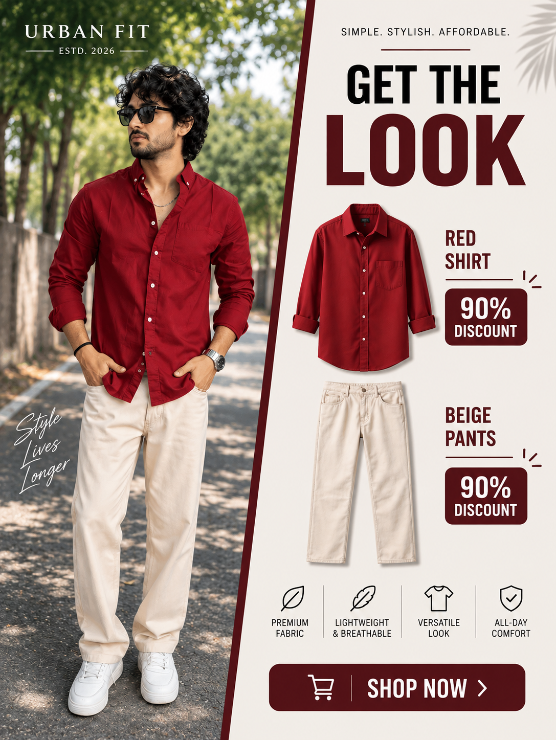 🔥 Premium Red Shirt + Beige Pant Combo – 90% OFF 😍(Limited Stock 🚀)