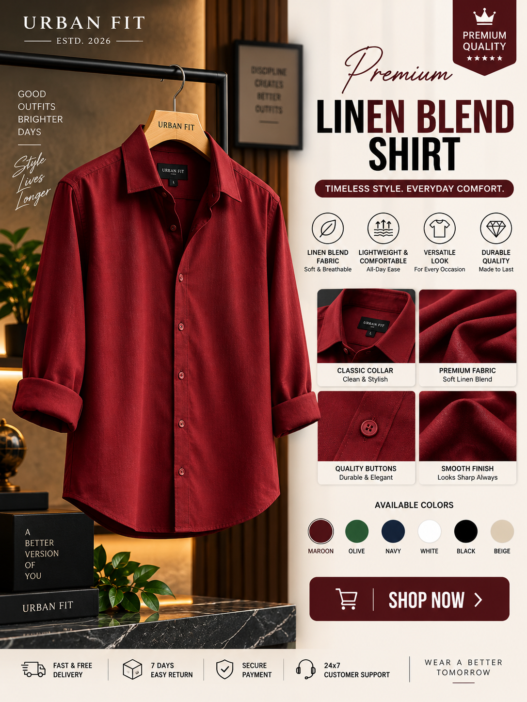 🔥 Premium Red Shirt + Beige Pant Combo – 90% OFF 😍(Limited Stock 🚀)
