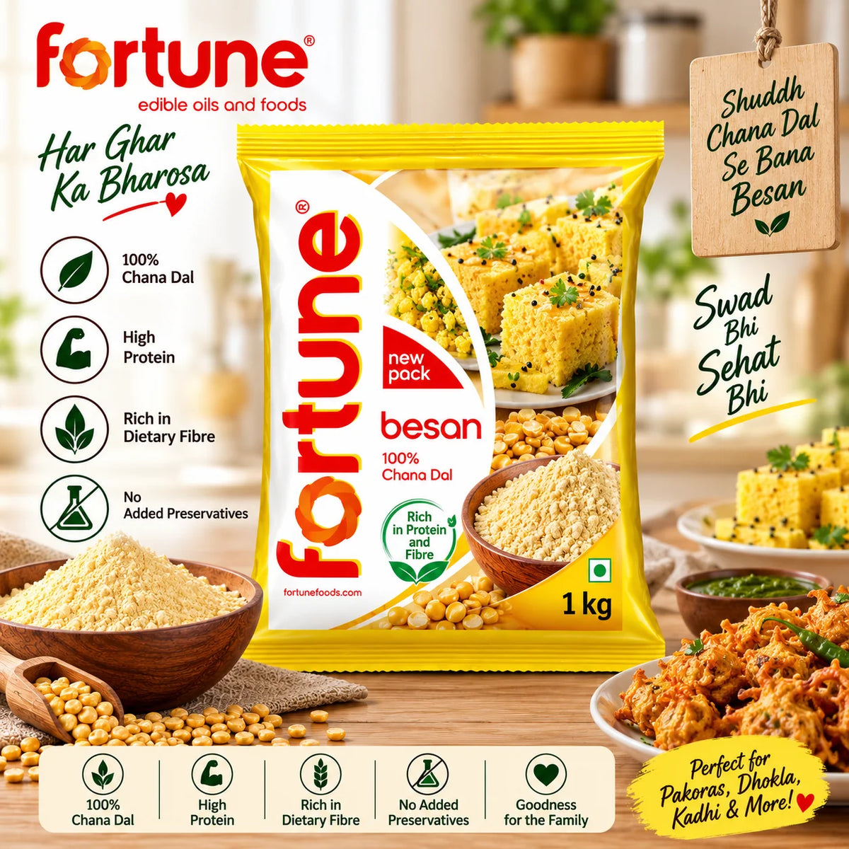 20Kg Atta, 5Kg Sugar, 1Kg Besan, 5L Fortune Oil : Combo of 4 (Copy)