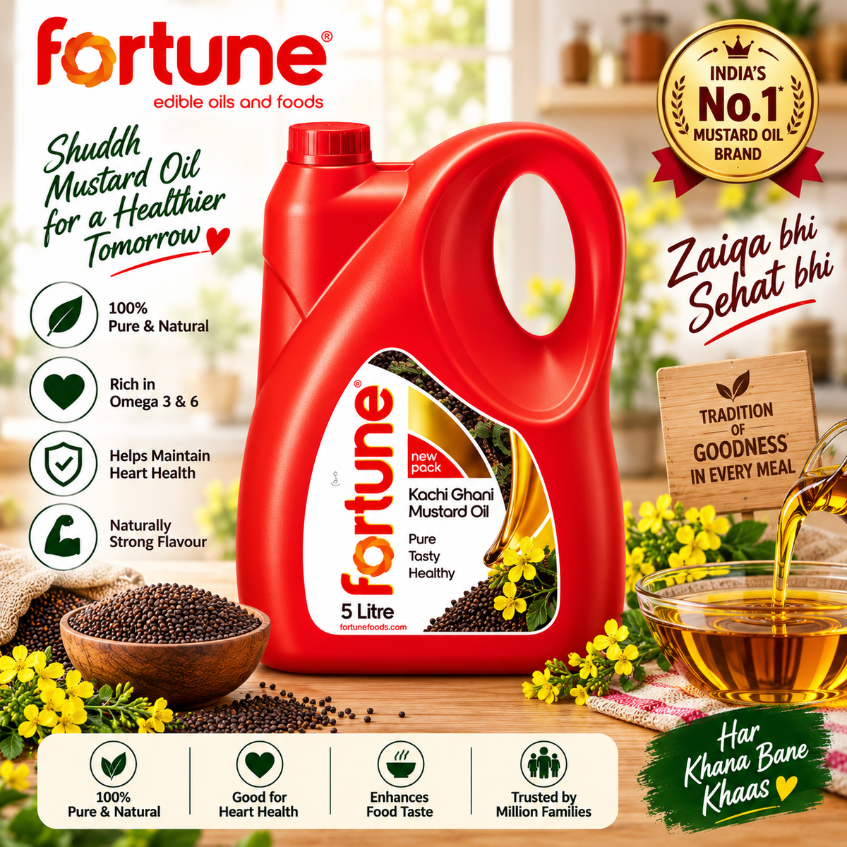 Premium 3-in-1 Cooking Oil Mega Combo – Fortune Mustard Oil 5L + Tirupati Cottonseed Oil 15L + Parachute Coconut Oil 1L