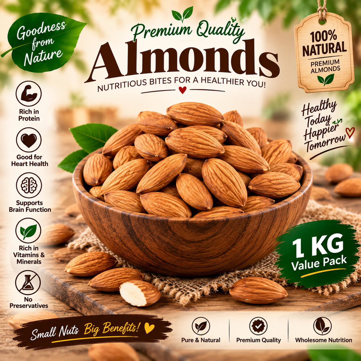 Premium 5-in-1 Dry Fruits Combo Pack – Almonds, Cashews, Pistachios, Black Raisins & Fig-Walnut Mix | 5KG Family Pack