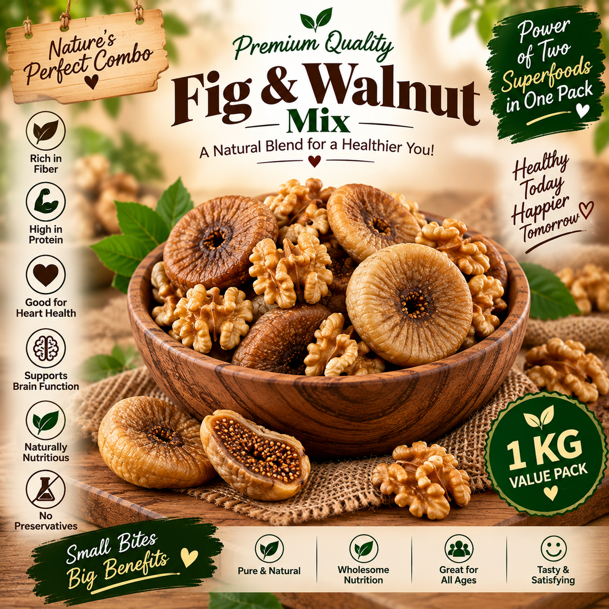 Premium 5-in-1 Dry Fruits Combo Pack – Almonds, Cashews, Pistachios, Black Raisins & Fig-Walnut Mix | 5KG Family Pack